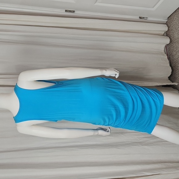 Venus Large Turquoise Sleeveless Tank Dress Rouched Sides - Picture 3 of 9